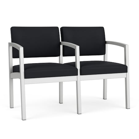 Lenox Steel 2 Seat Tandem Seating Metal Frame, Silver, MD Black Upholstery